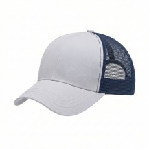 USA-made 6U White-Navy Polycotton Twill baseball cap, 3q view, manufactured in Newark NJ