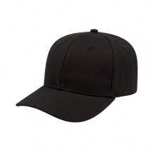 USA-made 6S Black Cotton Spandex baseball cap, 3q view, manufactured in Newark NJ
