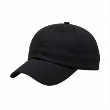 USA-made 6U Black Cotton Spandex baseball cap, 3q view, manufactured in Newark NJ