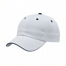 USA-made 6U White-Navy Cotton Spandex baseball cap, 3q view, manufactured in Newark NJ