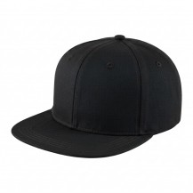 USA-made 6H Black Polycotton Twill baseball cap, 3q view, manufactured in Newark NJ