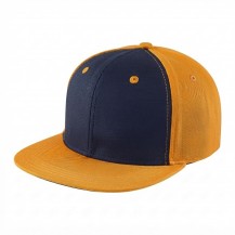USA-made 6H Navy-Athletic Gold Polycotton Twill baseball cap, 3q view, manufactured in Newark NJ