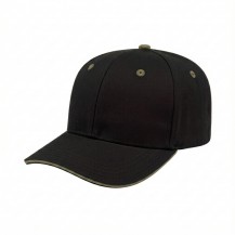 USA-made 6S Black-Khaki Polycotton Twill baseball cap, 3q view, manufactured in Newark NJ