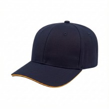 USA-made 6S Navy-Athletic Gold Polycotton Twill baseball cap, 3q view, manufactured in Newark NJ