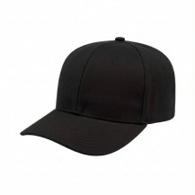 USA-made 6S Black Polycotton Twill baseball cap, 3q view, manufactured in Newark NJ