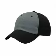 USA-made 6U Light Gray-Black Polycotton Twill baseball cap, 3q view, manufactured in Newark NJ