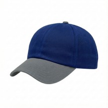 USA-made 6U Royal Blue-Light Gray Polycotton Twill baseball cap, 3q view, manufactured in Newark NJ