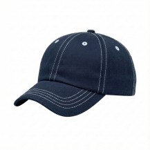 USA-made 6U Navy-White Polycotton Twill baseball cap, 3q view, manufactured in Newark NJ