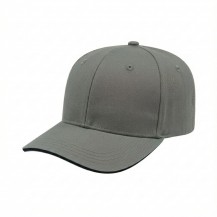 USA-made 6S Light Gray-Black Domestic Twill baseball cap, 3q view, manufactured in Newark NJ