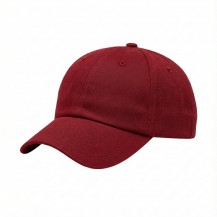 USA-made 6U Red Domestic Twill baseball cap, 3q view, manufactured in Newark NJ