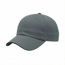 USA-made 6U Light Gray-Black Domestic Twill baseball cap, 3q view, manufactured in Newark NJ
