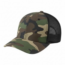 Olive-Black Solid Flat Brim Camo/Mesh Snapback Baseball Cap