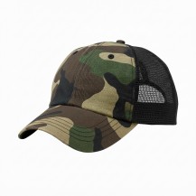 Olive-Black Solid Unstructured Camo/Mesh Velcro Baseball Cap
