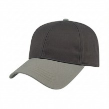 USA-made 6L Dark Gray-Light Gray Organic Twill baseball cap, 3q view, manufactured in Newark NJ