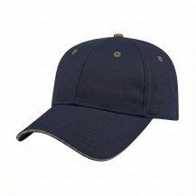 USA-made 6L Navy-Khaki Organic Twill baseball cap, 3q view, manufactured in Newark NJ