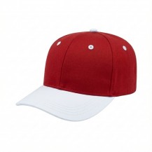 USA-made 6S Red-White Organic Twill baseball cap, 3q view, manufactured in Newark NJ