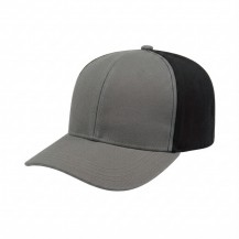 USA-made 6S Light Gray-Black Organic Twill baseball cap, 3q view, manufactured in Newark NJ