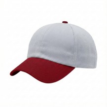 USA-made 6U White-Red Organic Twill baseball cap, 3q view, manufactured in Newark NJ
