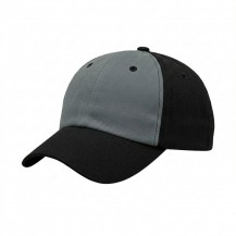 USA-made 6U Light Gray-Black Organic Twill baseball cap, 3q view, manufactured in Newark NJ