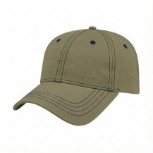 USA-made 6L Khaki-Navy Ripstop baseball cap, 3q view, manufactured in Newark NJ