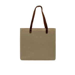USA Made Natural Leather Handle Zipper Pocket Natural Canvas Tote