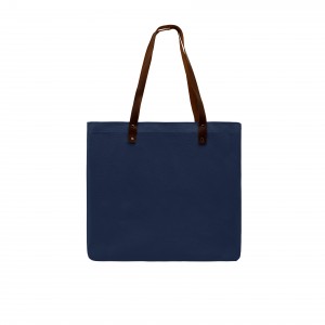 Leather Handle Zipper Pocket Cotton Twill Tote