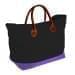 USA Made Canvas Leather Handle Totes, Black-Purple, 10899-KH9