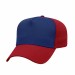 USA-made 5L Royal Blue-Red Chino baseball cap, 3q view, manufactured in Newark NJ
