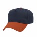 USA-made 5L Navy-Orange Chino baseball cap, 3q view, manufactured in Newark NJ