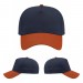 USA-made 5L Navy-Orange Chino baseball cap, virtual view, manufactured in Newark NJ