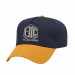 USA-made 5L Navy-Athletic Gold Chino baseball cap, decorated view, manufactured in Newark NJ