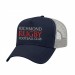 USA-made 5L Navy-White Chino baseball cap, decorated view, manufactured in Newark NJ