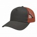 USA-made 5S Dark Gray-Orange Polycotton Twill baseball cap, 3q view, manufactured in Newark NJ