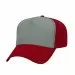 USA-made 5L Light Gray-Red Domestic Twill baseball cap, 3q view, manufactured in Newark NJ