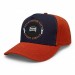 USA-made 5S Navy-Orange Domestic Twill baseball cap, decorated view, manufactured in Newark NJ