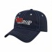 USA-made 6L Navy-White Chino baseball cap, decorated view, manufactured in Newark NJ