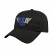 USA-made 6L Black Chino baseball cap, decorated view, manufactured in Newark NJ