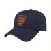USA-made 6L Navy-Orange Chino baseball cap, decorated view, manufactured in Newark NJ