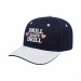 USA-made 6S Navy-White Chino baseball cap, decorated view, manufactured in Newark NJ
