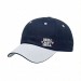 USA-made 6U Navy-White Chino baseball cap, decorated view, manufactured in Newark NJ