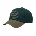 USA-made 6U Hunter Green-Khaki Chino baseball cap, decorated view, manufactured in Newark NJ
