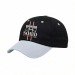 USA-made 6U Black-White Chino baseball cap, decorated view, manufactured in Newark NJ