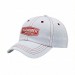 USA-made 6U White-Red Chino baseball cap, decorated view, manufactured in Newark NJ