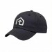 USA-made 6U Dark Gray-Black Chino baseball cap, decorated view, manufactured in Newark NJ