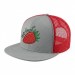 USA-made 6H Light Gray-Red Chino baseball cap, decorated view, manufactured in Newark NJ