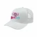 USA-made 6S White Chino baseball cap, decorated view, manufactured in Newark NJ