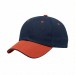 USA-made 6U Navy-Orange Cotton Duck baseball cap, 3q view, manufactured in Newark NJ
