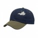 USA-made 6U Navy-Khaki Cotton Duck baseball cap, decorated view, manufactured in Newark NJ