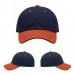 USA-made 6U Navy-Orange Cotton Duck baseball cap, virtual view, manufactured in Newark NJ