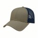 USA-made 6L Khaki-Navy Polycotton Twill baseball cap, 3q view, manufactured in Newark NJ